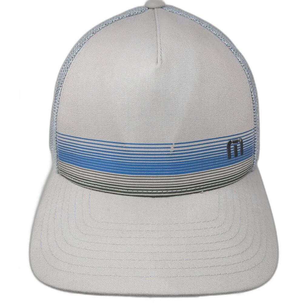TravisMathew Golf Baseball Cap Gray XL Mesh Flexfit Horizontal Stripes Hat